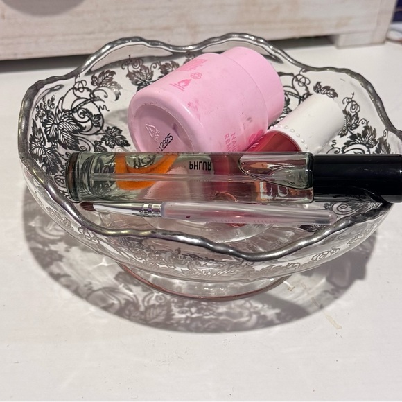 Other - Vintage Silver Overlay Grapevine Pedestal Glass Bowl Vanity Catchall